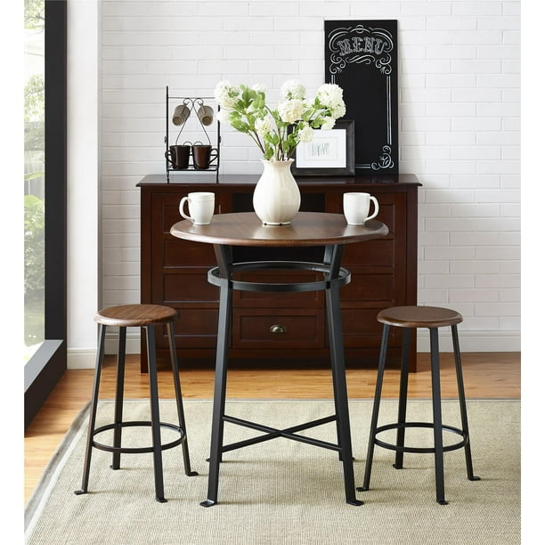 Mainstays Round 3 Piece Metal Pub Set, Small Round Bar Height Dining Table