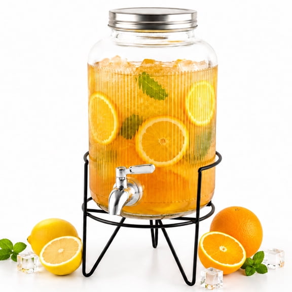 Topsome Drink Dispenser 1 Gallon with Stand, Glass Beverage Dispenser with Leakproof Spigot for Parties, Wide Mouth Water Dispenser for Lemonade, Juice, Tea, Laundry Detergent