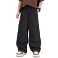 thumbnail image 2 of Atogsazn Boys Baggy Wide Leg Cargo Pants Childrens Casual Loose Fit Sweatpants Quick Dry Lightweight Trouser with Pocket Black 4-5 Years Fashion, 2 of 7