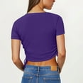 thumbnail image 4 of Fartey Crop Tops for Women Soft Comfy Crewneck Short Sleeve Shirts Slim Fit Summer T Shirts Solid Color Tees Y2k 2025 Trendy Blouses Purple M, 4 of 7