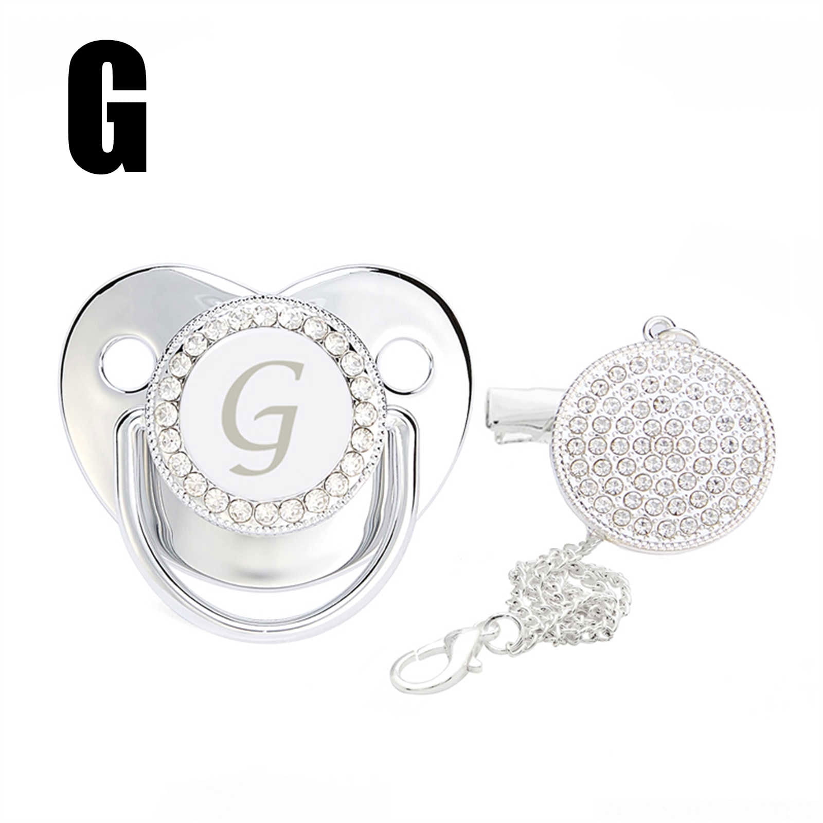 BABY GIRL/BOY SILVER CROWN BLING PERSONALISED DUMMY SAVER HOLDER CLIP 