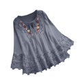 thumbnail image 2 of lmcalzta Top for Women Lace Long Sleeve Crewneck Loose Shirts Fall Trendy Casual Comfy Cotton Blouses, 2 of 9