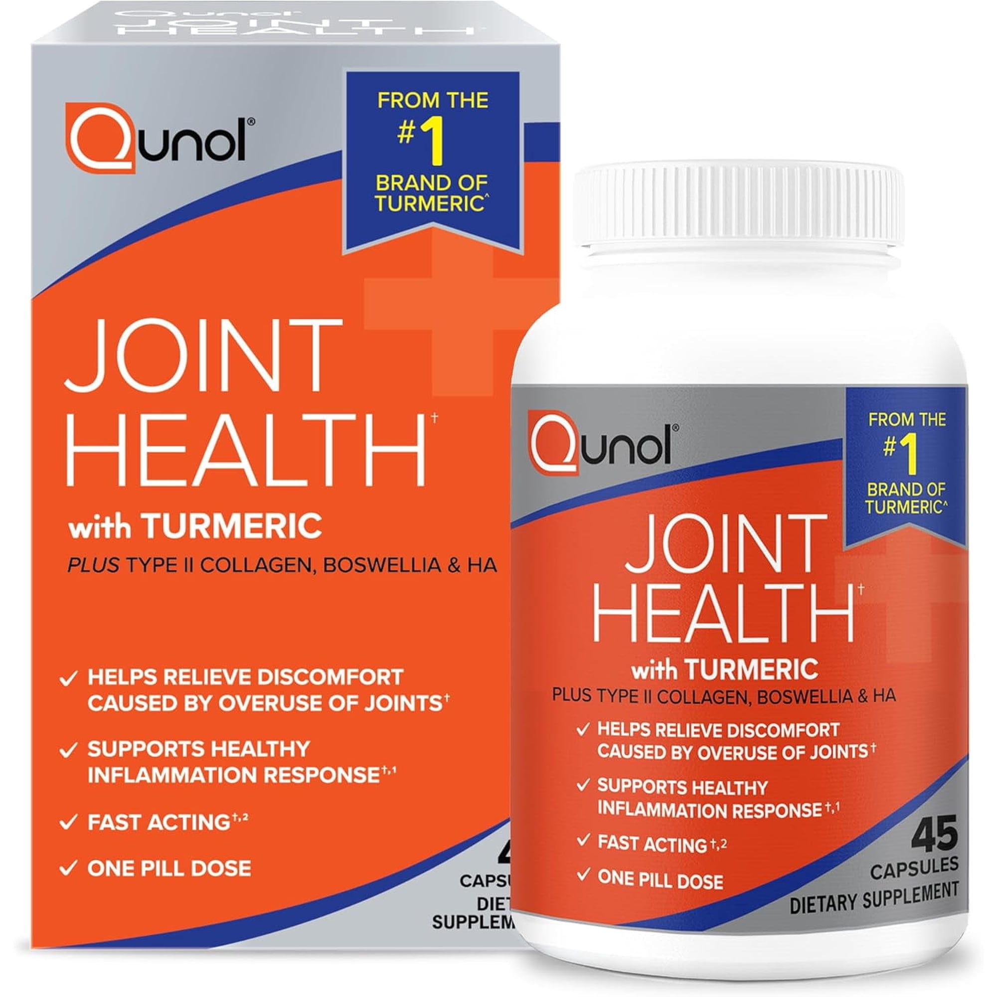 Qunol Joint Comfort Capsules, 410mg Turmeric, Dietary Supplement, 45 Count