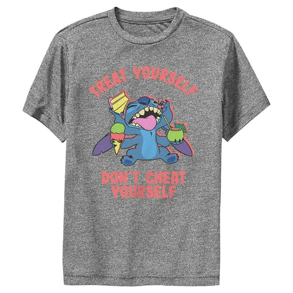Boy's Lilo & Stitch Treat Yourself Stitch Performance Graphic Tee Charcoal Heather Large