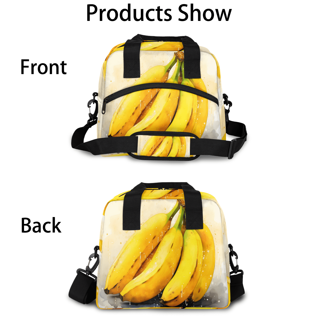 Herdesigns Banana Insulated Lunch Bag for Women Men Adults Large Reusable Lunch Box Fruits Modern Leakproof Cooler Tote Bags with Adjustable Shoulder Strap