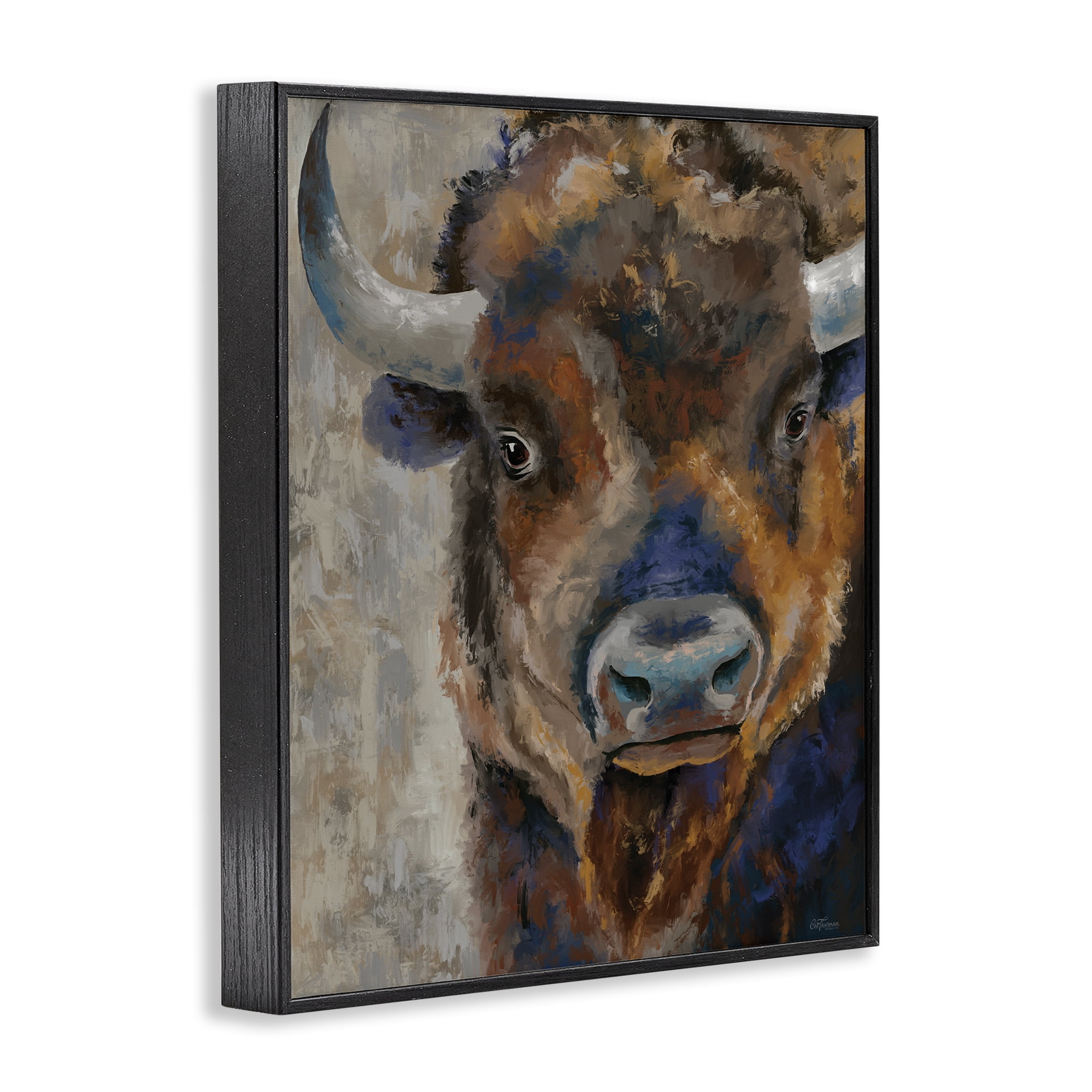 Stupell Industries Bison Rustic Portrait Animals & Insects Painting Black Framed Art Print Wall Art, 24 x 30