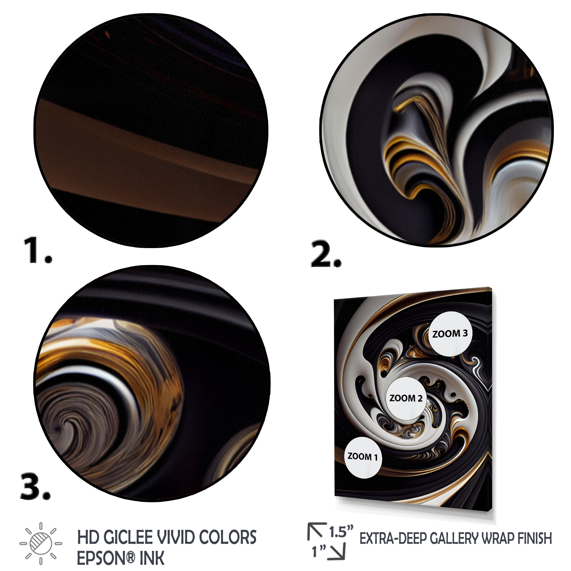 Designart Gold And Black Stained Glass Spiral VI Canvas Wall Art