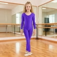 thumbnail image 2 of Likimi Children Girls Jumpsuit Long Sleeve Crew Neck Solid Color Stretchy Comfortable Bodysuits Purple Size 1-3 Years, 2 of 6
