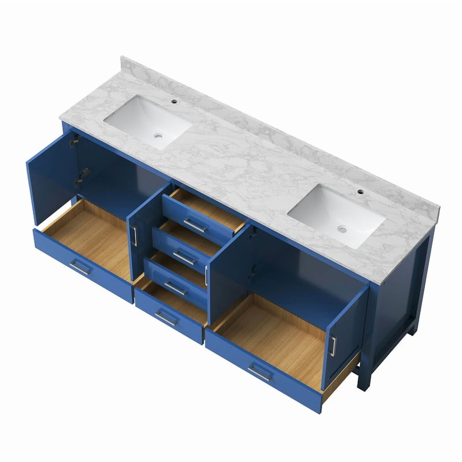 MEDUNJESS 84" Modern Bathroom Vanity with Double Basins Sink, Free Standing Vanity Cabinet with Faucet Hole(Blue)
