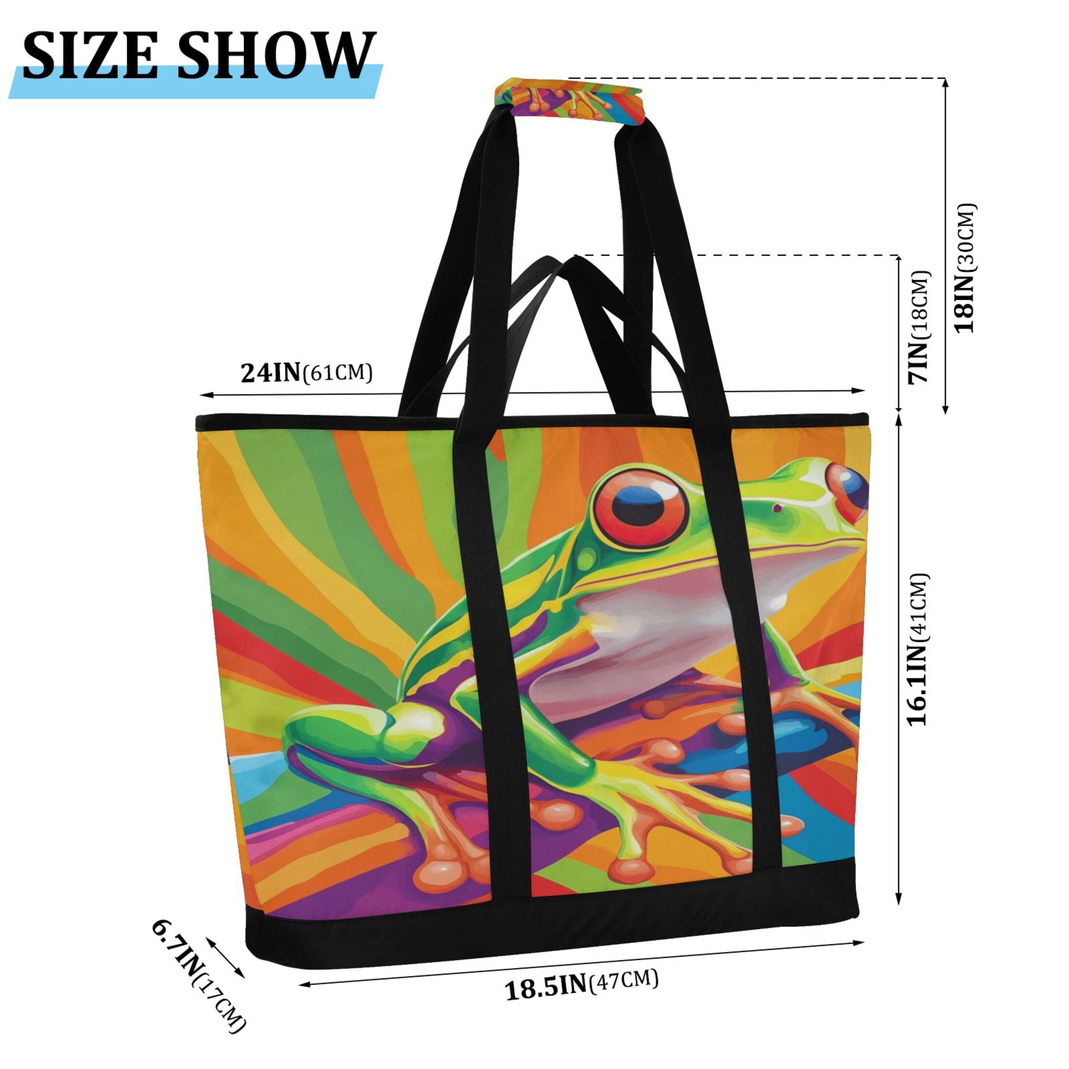 Large Hand-held Ice Pack Picnic Bag Insulation and Refrigeration Suitable for Shopping Picnics and Camping Cartoon Green Frog