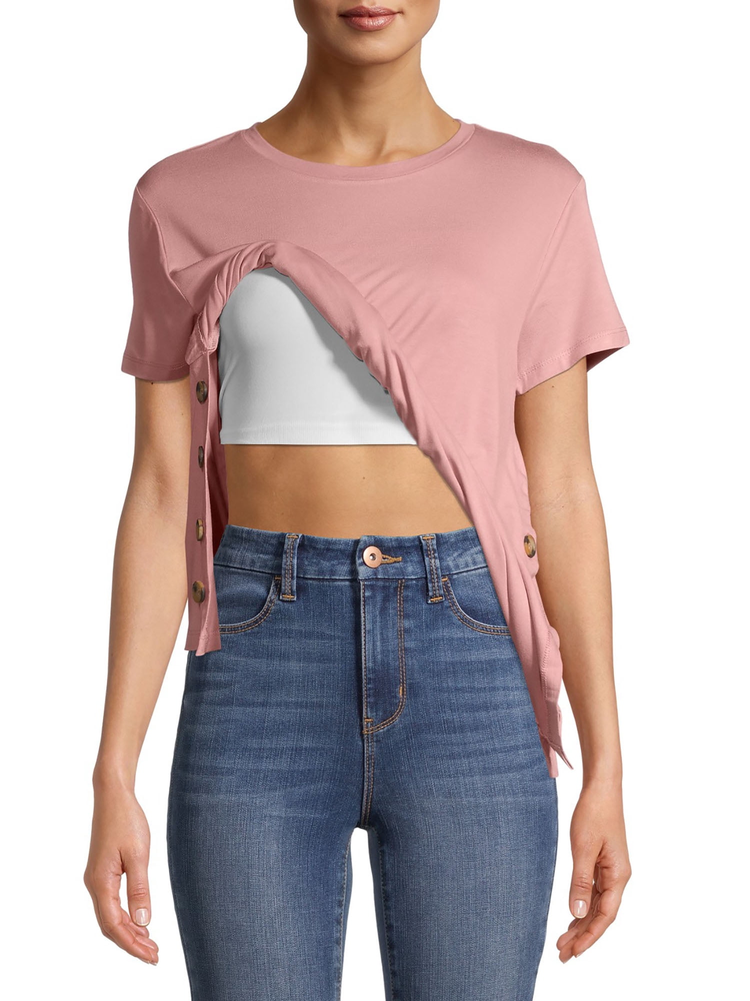Planet Motherhood Maternity Women's Nursing T-Shirt with Side Buttons