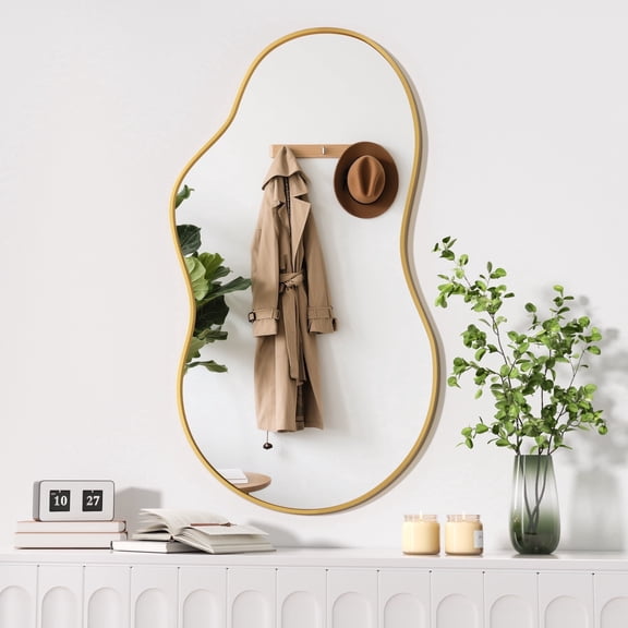 Hasipu 20"x35" Gold Irregular Wall Mirror Modern Abstract Asymmetrical Decorative Mirror for Living Room, Bathroom, Bedroom & Hallway
