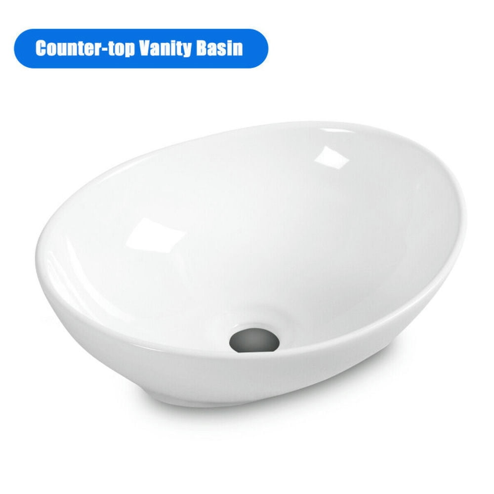 Finihen Bathroom Vessel Sink, Oval Ceramic Basin, Oval Bathroom Basin Ceramic Vessel Sink, White Finihen Bathroom Vessel Sink, Oval Ceramic Basin, Oval Bathroom Basin Ceramic Vessel Sink, White