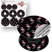 Decal Style Vinyl Skin Wrap 3 Pack for PopSockets Flamingos on Black (POPSOCKET NOT INCLUDED) by WraptorSkinz