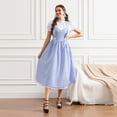 thumbnail image 4 of Gupgi Robe d'Halloween pour Femmes Patchwork Manches Courtes Robe à Carreaux Bleue Tenue de Fête Cosplay, 4 of 9