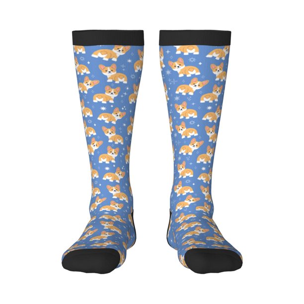Fotbe Corgi Calcetas Divertidas Estampadas para Hombre y Mujer, Calcetas de Algodón hasta la Rodilla para Caminar, Correr, Enfermería y Embarazo