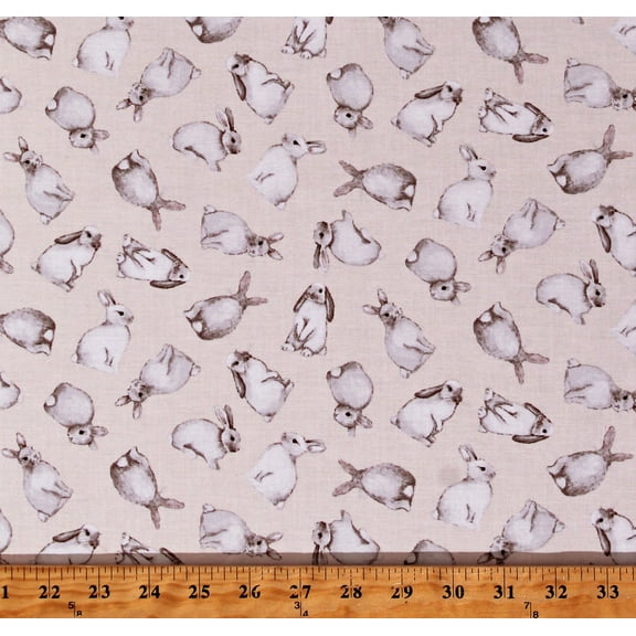 Cotton Bunnies Bunny Rabbits Baby Animals Kids Children's Easter Spring You Are Loved Peach Cream Cotton Fabric Print by the Yard (9809-22)