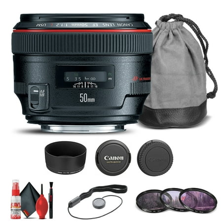 Canon EF 50mm f/1.2L USM Lens (1257B002) + Filter Kit + Cap Keeper + More