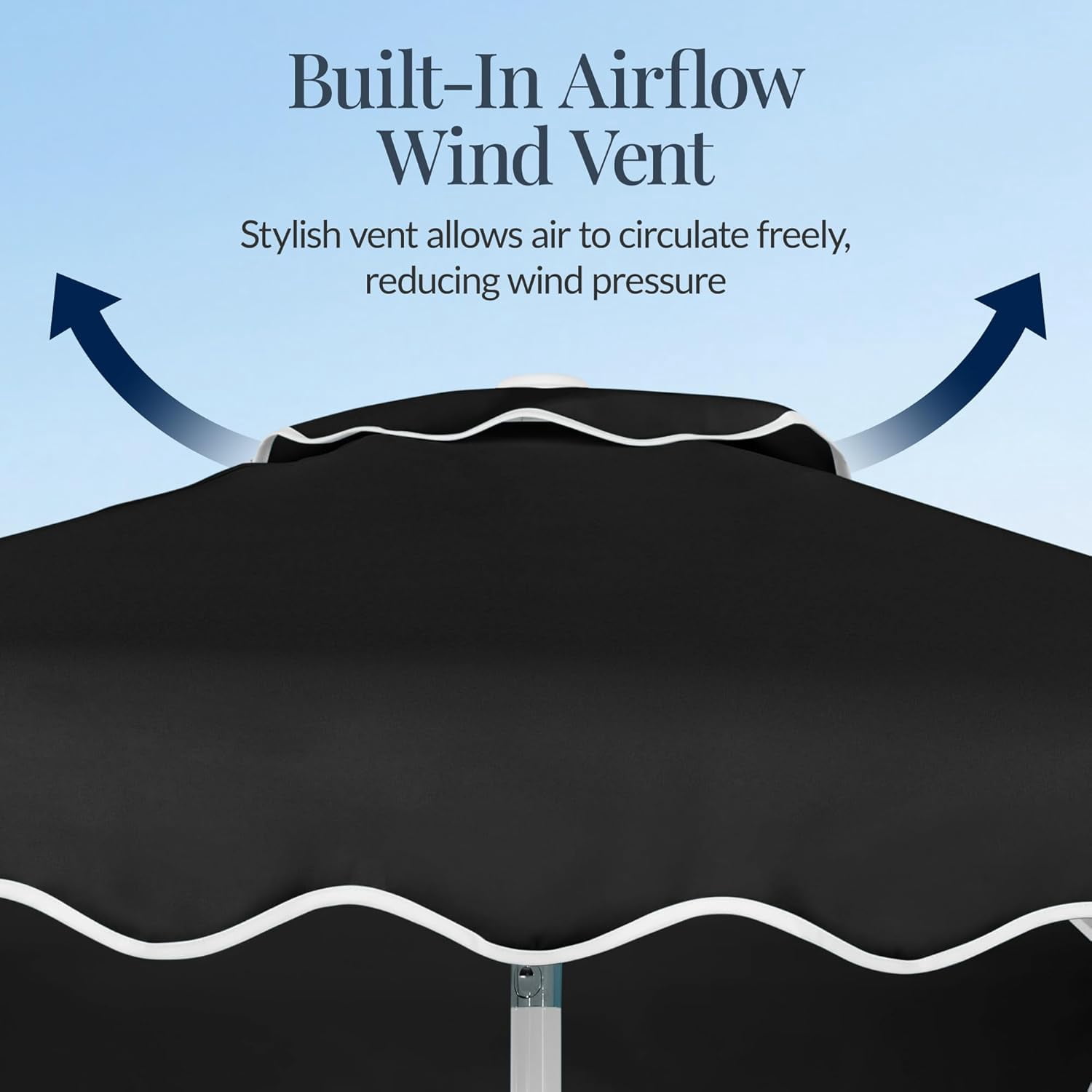HWong 7.5ft Patio Market Umbrella with Wavy Trim, UV-Fade-Resistant 210g Canopy, Crank & Tilt, Wind Vent, Heavy-Duty Frame - Black