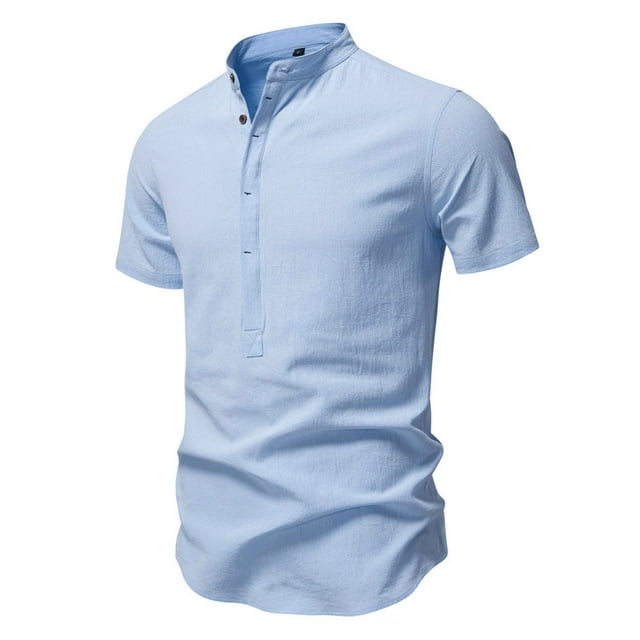 pstuiky Camisas casuales de manga corta para hombre, Suéter informal de manga corta con cuello alto y diseño liso cómodo para hombre camisas casuales para hombre m