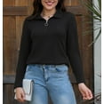 thumbnail image 2 of Uvplove Womens Tops Dressy Casual Fall Long Sleeve V Neck Shirts Waffle Zipper Collar Polo Shirts Blouses Black-L, 2 of 8
