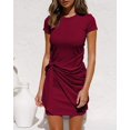 thumbnail image 2 of Women 2023 Spring Casual Short Sleeve Ruched Bodycon Tank T Shirt Dress Tie Waist Sun Beach Summer Mini Dresses - Wine Red, 2 of 4