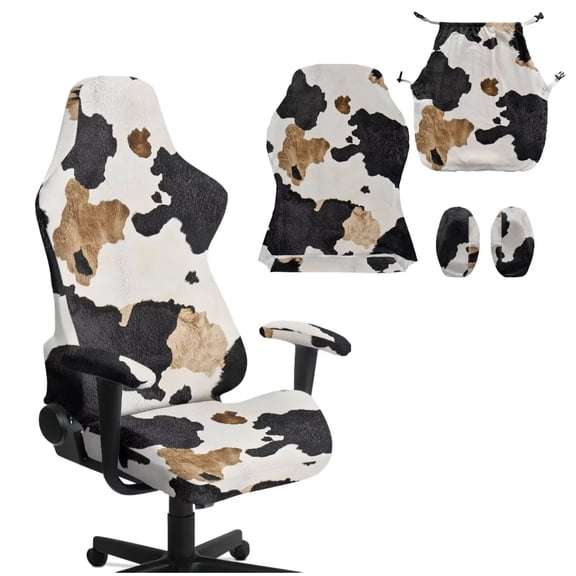 KUIFORTI Cow Print Gaming Chair Covers Polyester Easy Installation Gaming Chair Seat Cover with 2Pcs Armrest Slipcover Anti Scratch Pet Resistant Guard for Home, Office Decorations