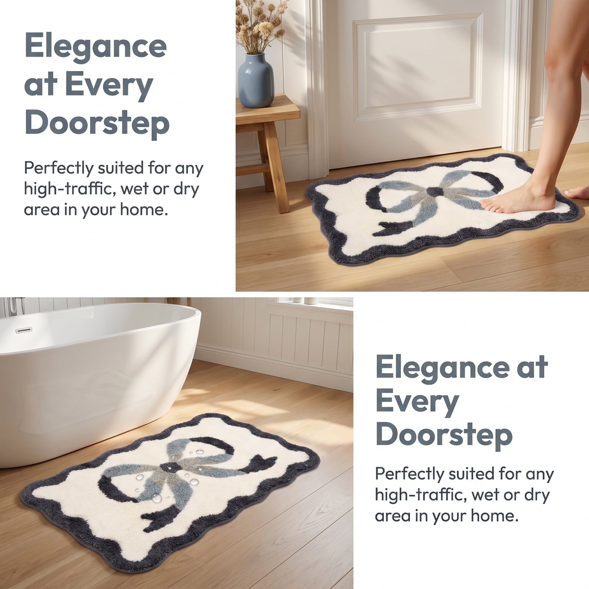 Unique Bargains Aesthetic Bathroom Rug Soft Absorbent Non Slip Bath Mat Gray 32" x 20"
