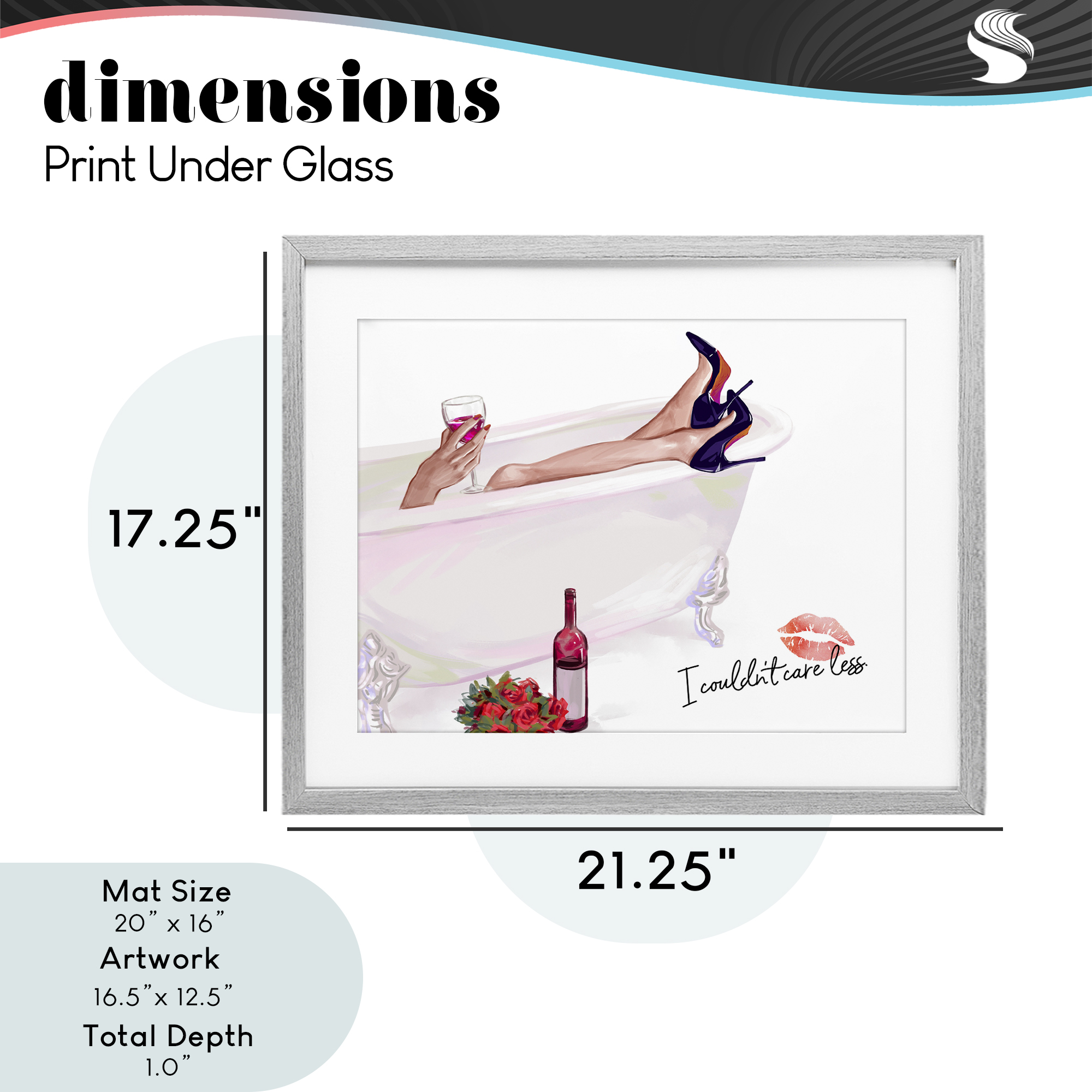 Couldn't Care Less Tub Gray Framed Print Under Glass, design by Ziwei Li