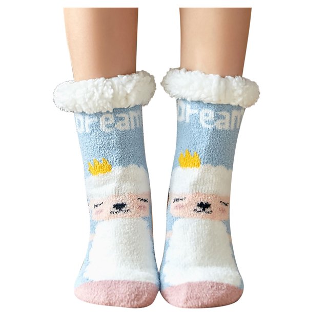 Gibobby Calcetines mullidos de Navidad Calcetines borrosos para mujer Calcetines de lana de coral de invierno Calcetines de piso de dibujos animados lindos de tubo medio (Azul, Unitalla)