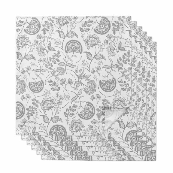 Grey Farmhouse Cloth Napkins, Floral Floral Plant Leaf Vintage Spring Washable and Reusable Dinner Napkins Set of 6, Table Napkin for Kitchen Party Birthday Wedding Hotel Housewarming 20"x20"