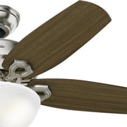 Hunter 42 inch Indoor Ceiling Fan with LED Light - Ceiling Fan with Pull Chain, For Bedroom or Living Room, Standard Mount, No Remote, 5 Blades, Includes Bulbs - Builder 52219, Brushed Nickel