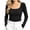 Black, variant on Ribbed Square neckline Tee with Long Sleeves, Women's & Women's Plus Army Green L