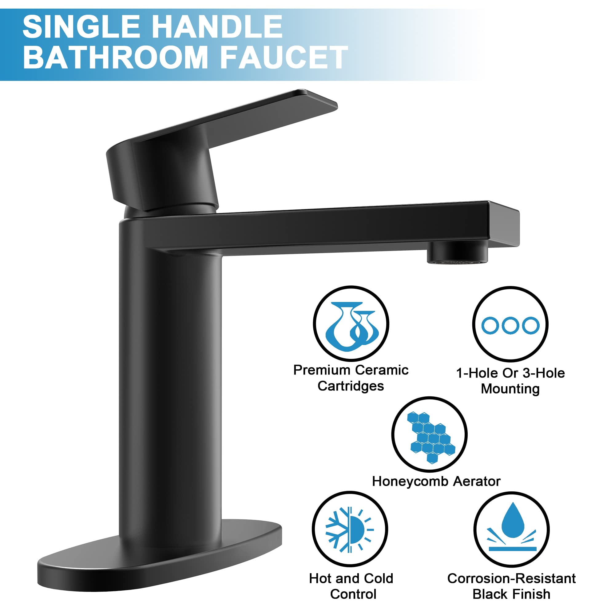 Matte Black Bathroom Sink Faucet Single Handle Bathroom Faucet Black Single Hole Vanity Faucet Modern RV Faucet Deck Mount 1 Hole or 3 Hole