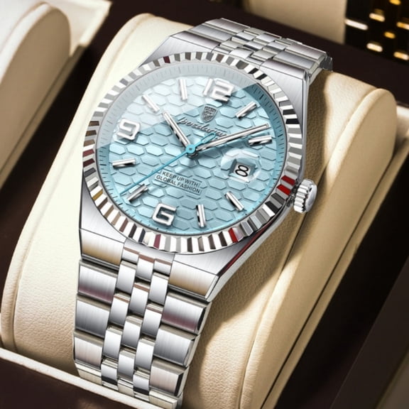 POEDAGAR Men’s Quartz Wrist Watch Stainless Steel Analog Watch with Luminous Hands and Date Display Water Resistant Casual Fashion Wristwatch