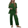 thumbnail image 2 of Women's 2 Piece Travel Outfits Casual Short Sleeve Knit Tops &Wide Leg Pants, 2 of 6