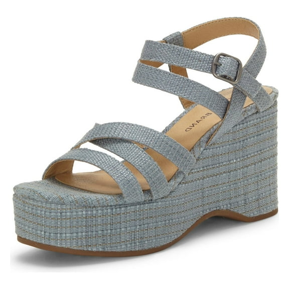 Lucky Brand Carlisha Lead Grey Raffia Sculpted Platform Wedge Ankle Strap Sandal (Lead Grey, 6)