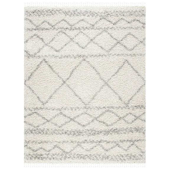 SAFAVIEH Pro Lux Marie Geometric Shag Area Rug, Ivory/Light Grey, 8' x 10'