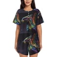 thumbnail image 1 of Balery Dragon with Colorful Tail Conjunto de Pijama para Mujer con Estampado, Dos Piezas de Manga Corta y Shorts, Ropa de Dormir Suave con Cuello Redondo y Bolsillos-Small, 1 of 6