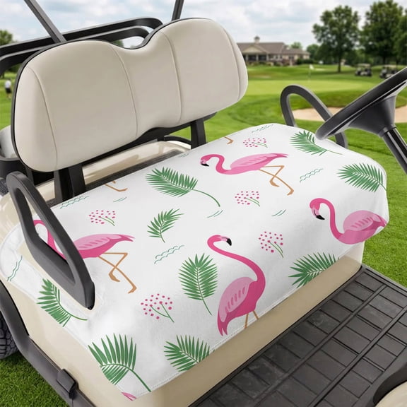 Golf Cart Seat Covers for 2 Seater,Pink Flamingos Soft Microfiber Cart Seat Towel Blanket,Summer Green Tropical Palm Leaves Absorbent Breathable Non Slip Bench Seats Protector for Golf Course 51"x31"