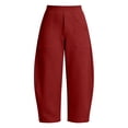 thumbnail image 5 of Barrel Sweatpants for Women, High Rise Comfort Waist Wide Leg Ankle Length Pants with Pockets, Womens Fall Outfits | VerBelle,Wine L, 5 of 9