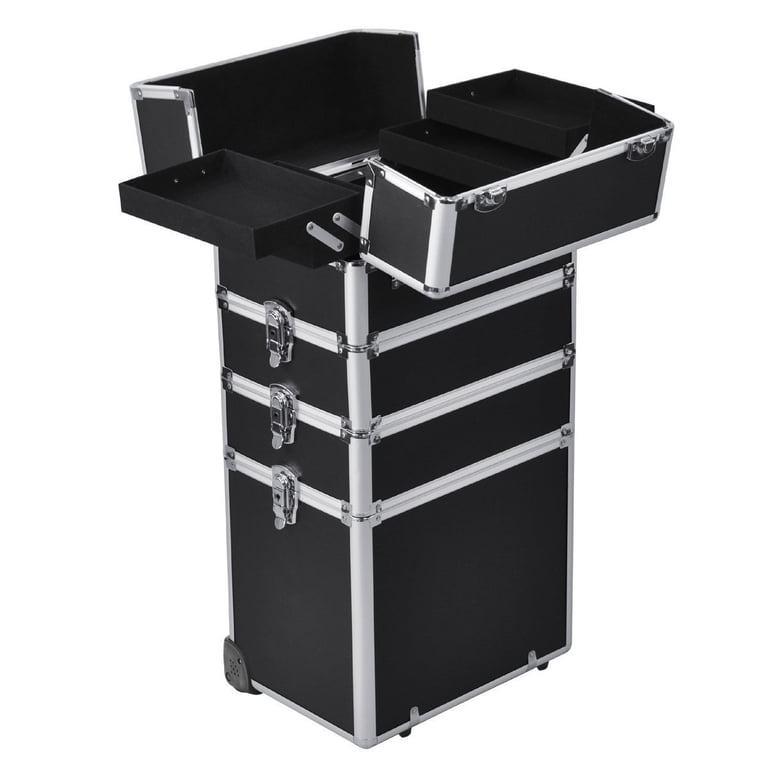Rolling Makeup Train Case, Black Leopard Pattern photo 7