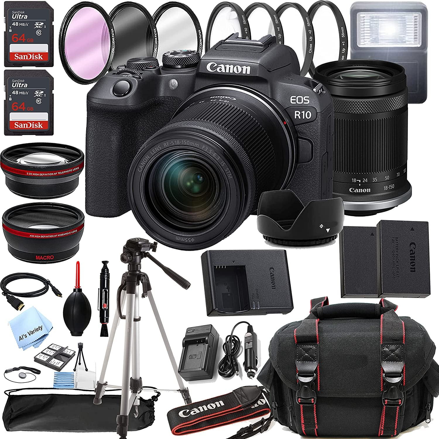 Canon EOS R10 Mirrorless Digital Camera with RF-S 18-150mm f/3.5-6.3 is STM Lens + 128GB Memory + Case + Tripod + Filters 38pc Bundle (International Version)