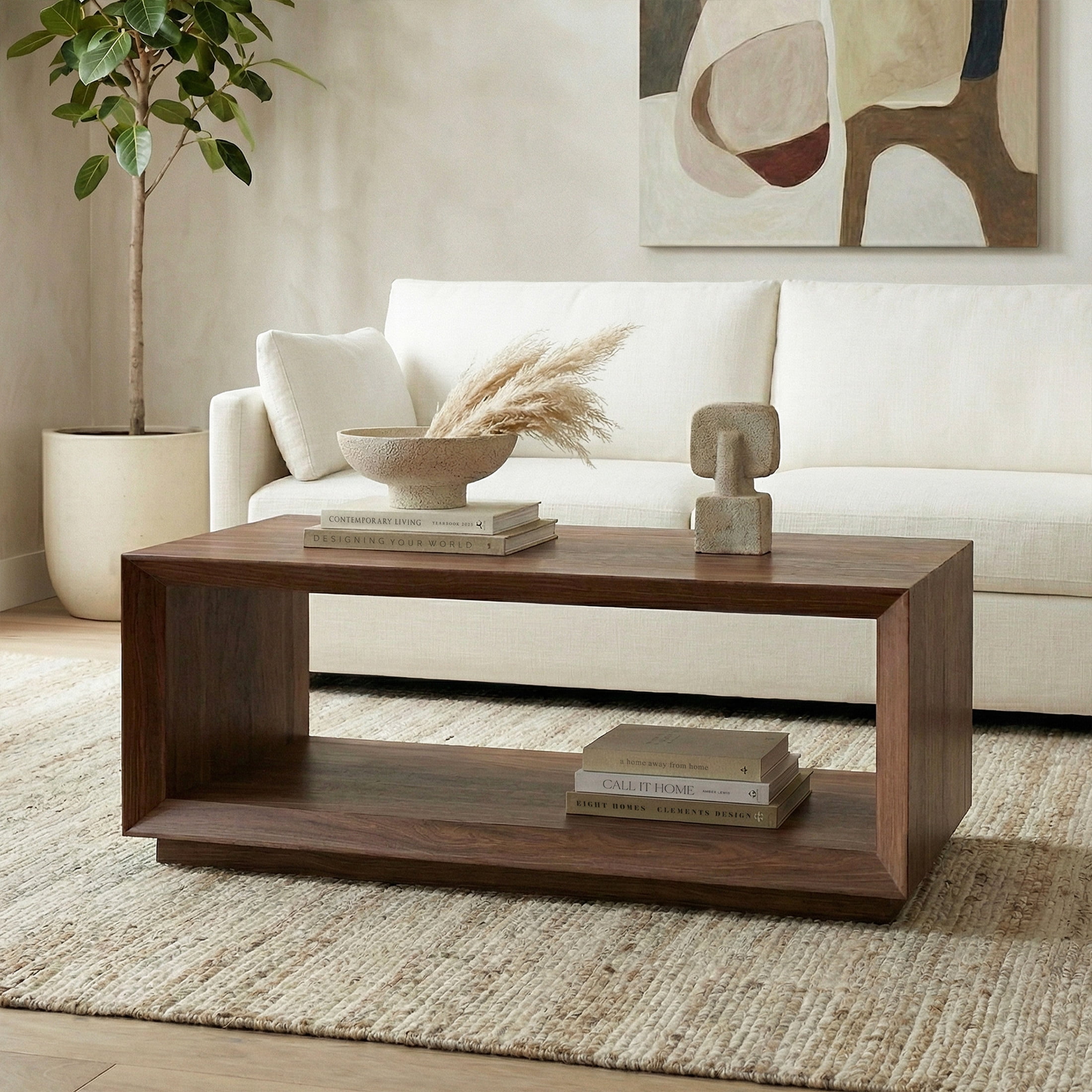 Evelyn&Zoe Modern/Contemporary 48" Wide Satin Walnut Coffee Table