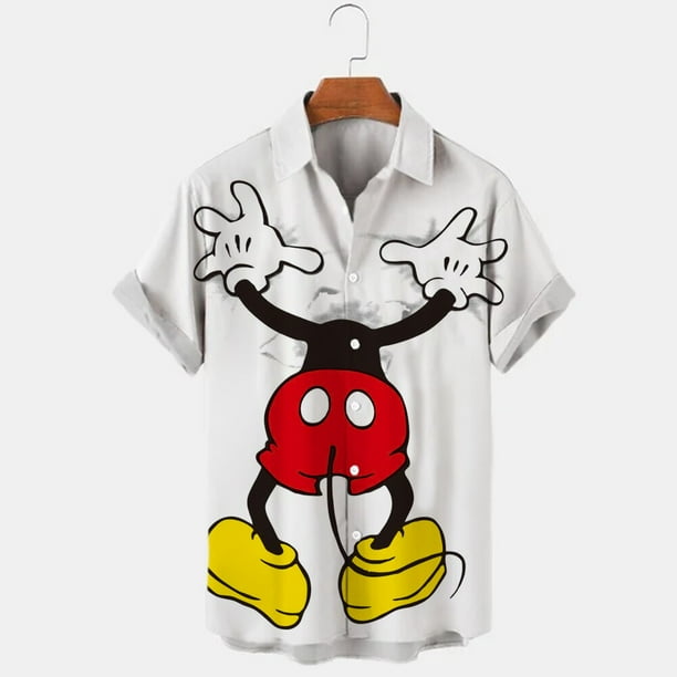 Disney Anime 3D Mickey Mouse Print Men Shirt Summer Loose Short Sleeve Casual Shirt Hawaiian Shirt Shirt Top Plus Size Hot Sale5XL Gao Jinjia LED