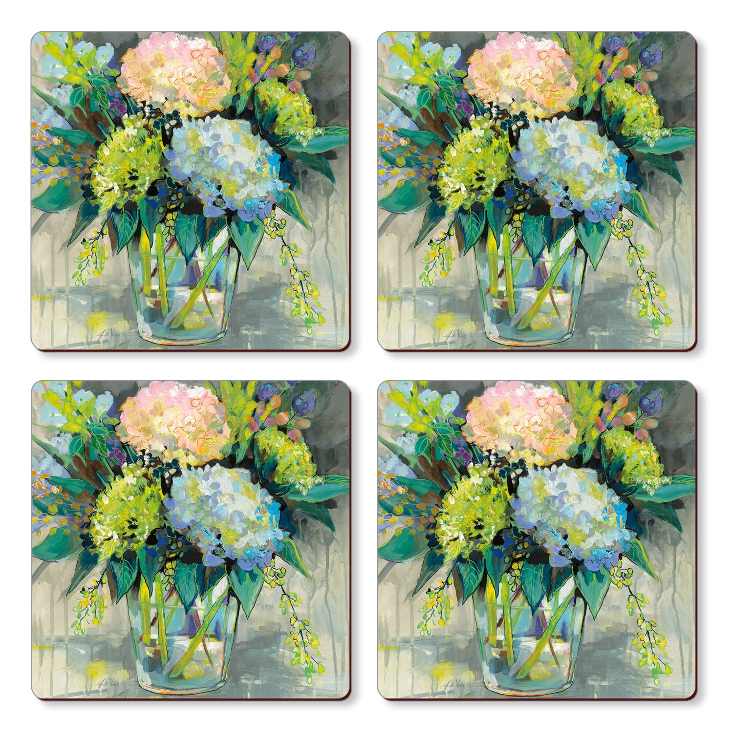 Cala Home "Hydrangeas" Premium Decorative Hardboard Cork Back Coasters