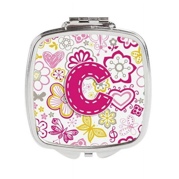 Carolines Treasures Letter C Flowers & Butterflies Pink Compact Mirror
