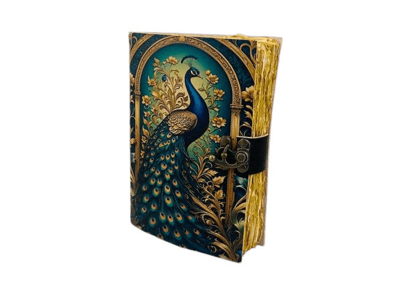 Handmade Leather Peacock Journal, 5x7 Inch | 200 Pages Vintage Deckle-Edge Paper | Artisan Writing Notebook for Women & Men, Travel Diary, Sketchbook Gift