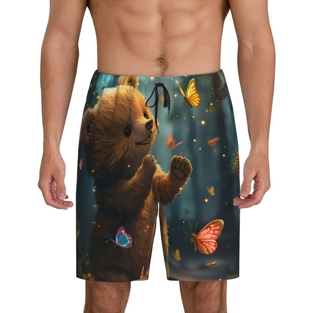 Fotbe Cute Butterfly Bear Pantalones Cortos de Pijama para Hombre, Ropa de Dormir, Pantalones de Pijama Cortos para Hombre-Large
