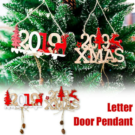 Front Door Ornament, 2019 Christmas Wooden Door Wall Hanging Sign Ornaments Board for Holidays Wooden Wall Door Decoration Indoor